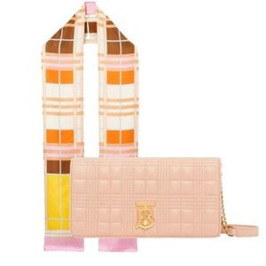 BURBERRY Check Scarf and Peach Pink Wallet Bundle